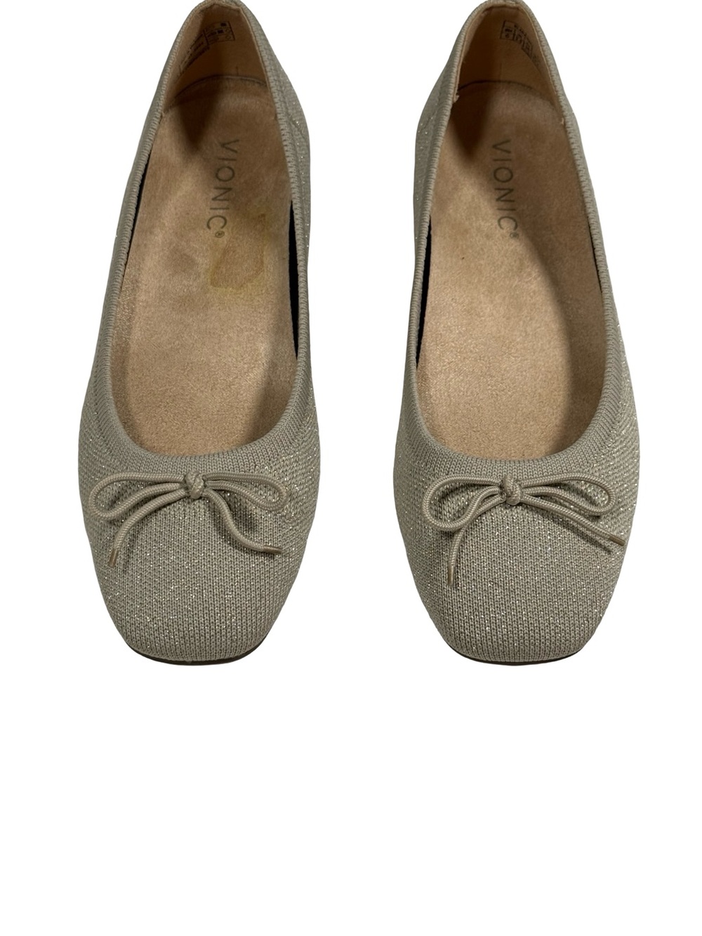 Vionic Klara Knit Ballet Flats Womens Sz 6 oatmeal Shimmer Comfort Orthotic Bow - Picture 8 of 11